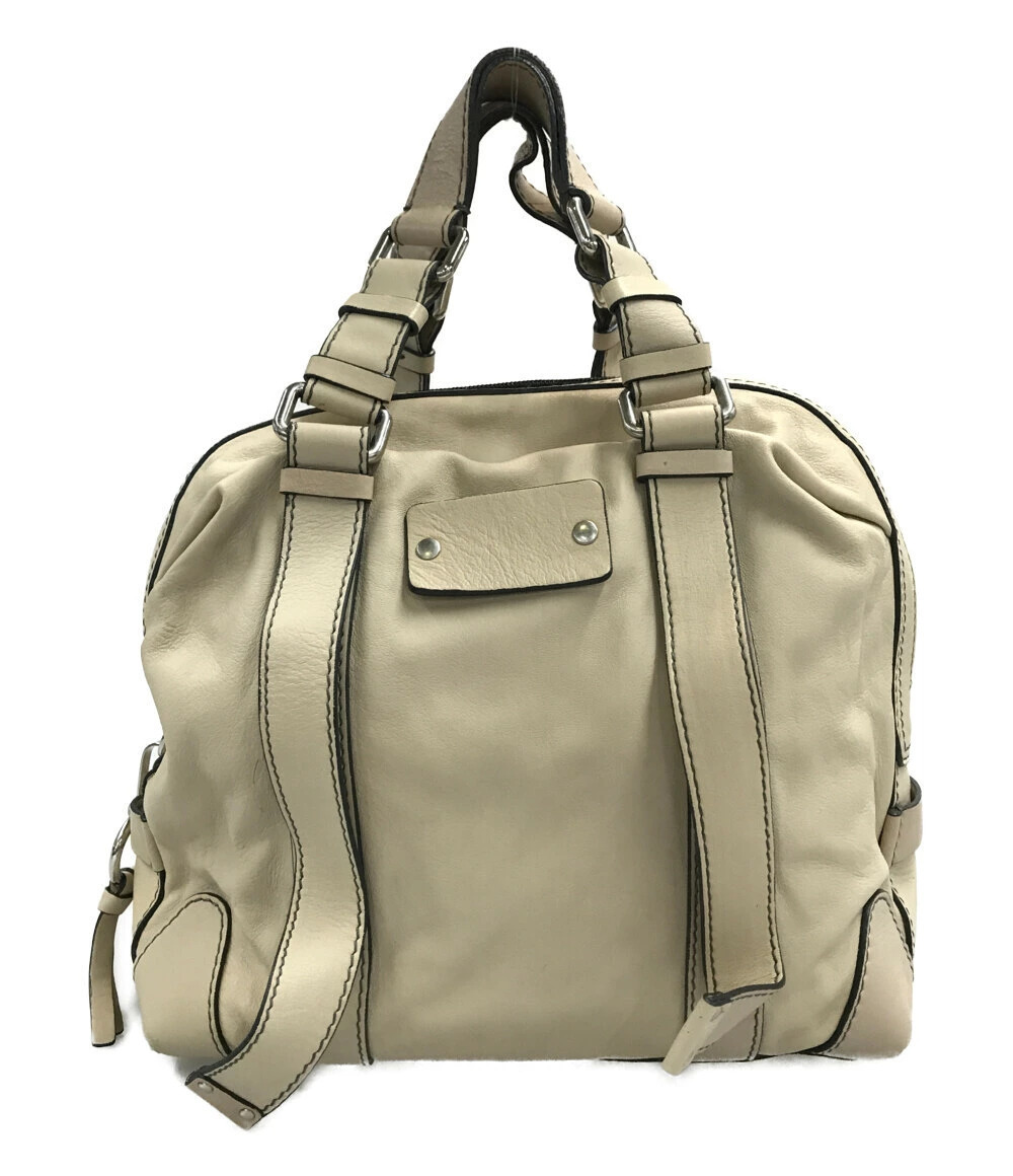 Chloe Beige Leather Handbag Satchel Bowling Bag Vertical Strap Cream Tan